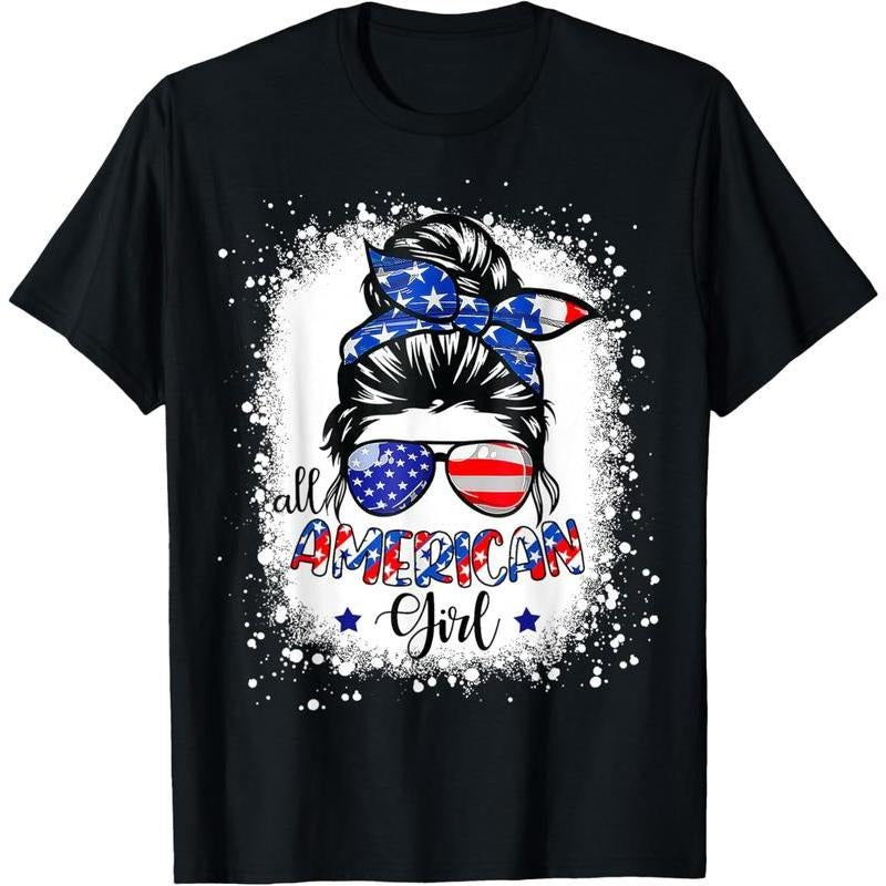 100%cotton All American Girl Shirt USA Flag 4th July Women Kid Bleached T-Shirt Hoodie, Sweatshirt | UrbanDripWear.com