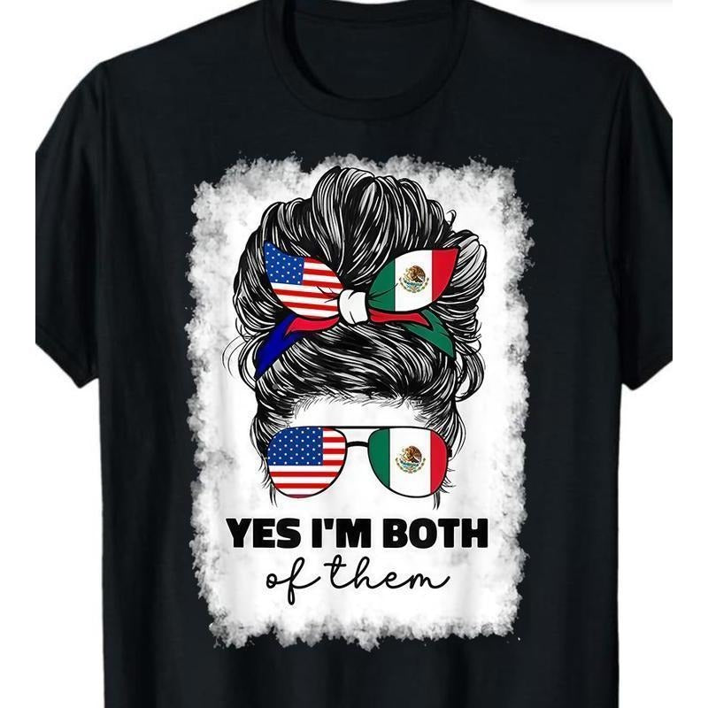 100%cotton Half Mexican And American Mexico America Usa Flag Girl Woman T-Shirt style 03 Hoodie, Sweatshirt