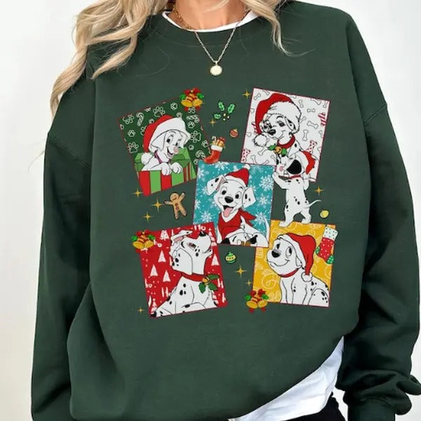 101 Dalmatians Christmas Lights Unisex T-Shirt, Loose Fit, Medium-Heavy Fabric, 50% Cotton, 50% Polyester, White or Black...