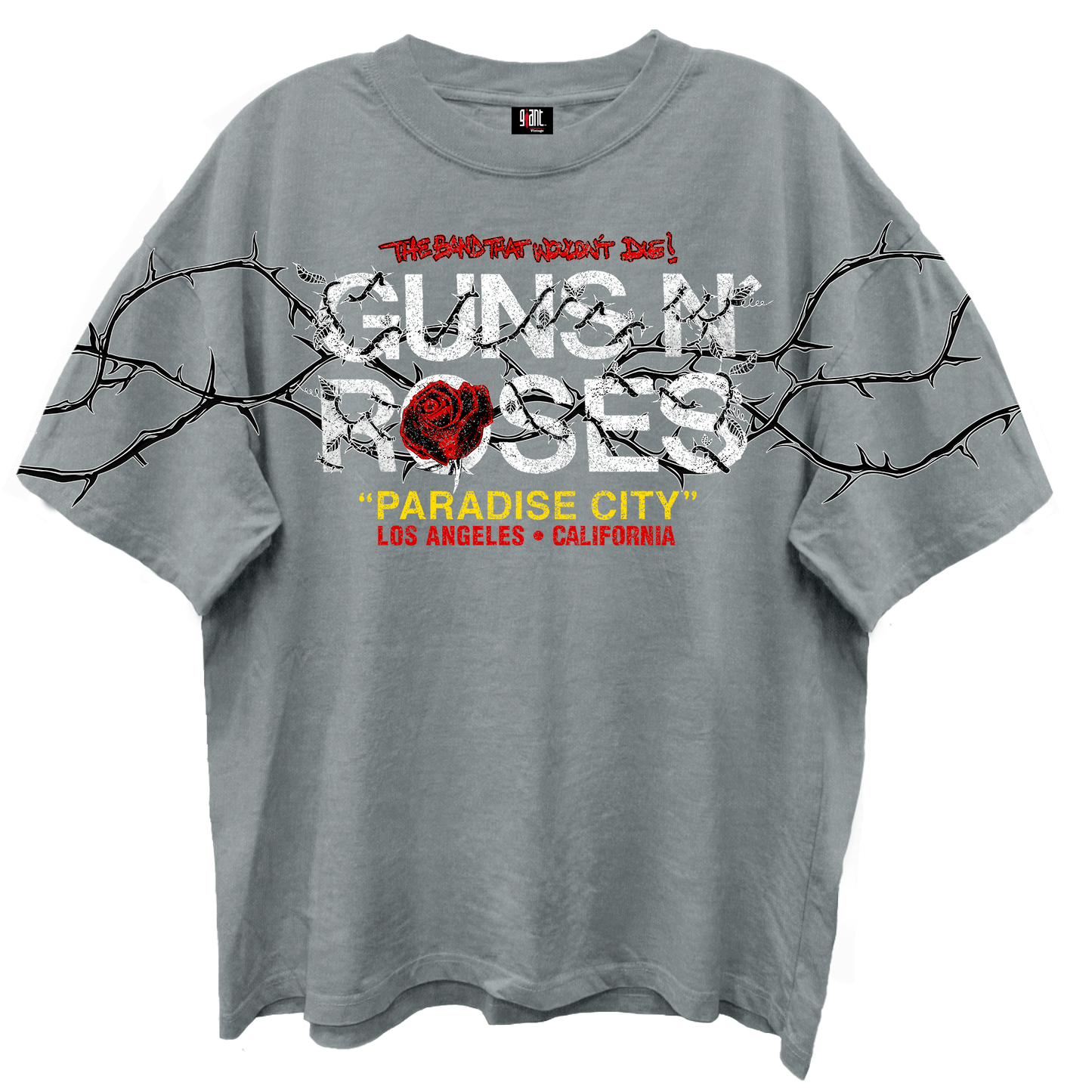 GUNS N ROSES PARADISE CITY GRAY ENZYME WASH T-SHIRT/GIANT VINTAGE T-SHIRT