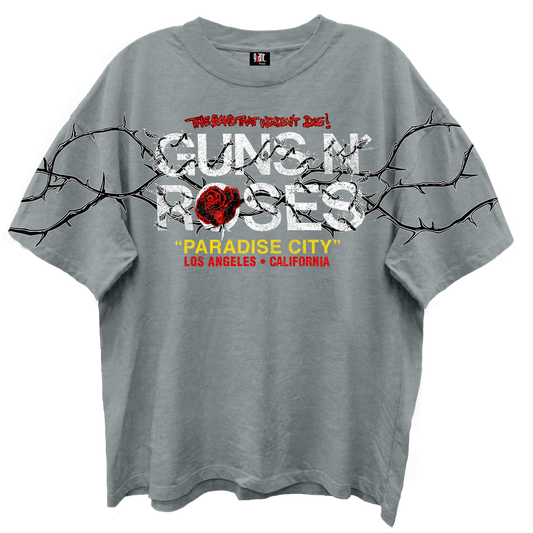 GUNS N ROSES PARADISE CITY GRAY ENZYME WASH T-SHIRT/GIANT VINTAGE T-SHIRT
