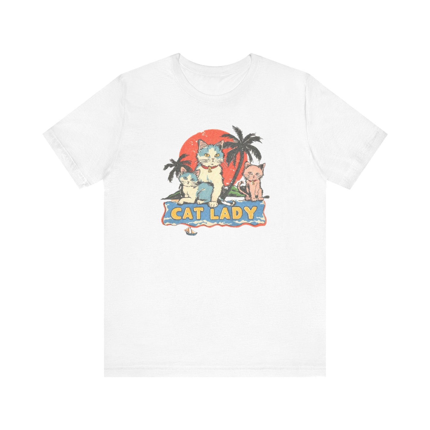 Cat Lady Sunset T-Shirt - Fun Tropical Beach Feline Tee