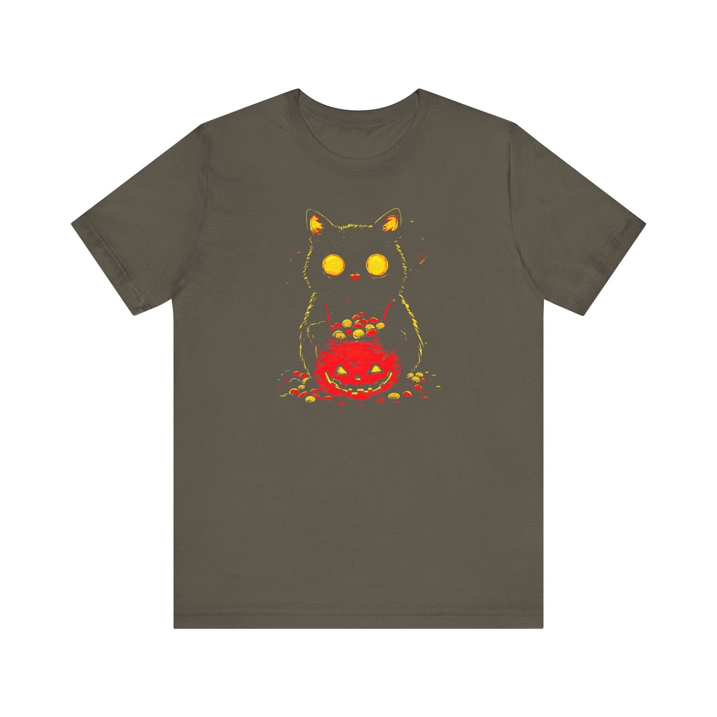 Halloween Black Cat Graphic Tee Ã¢â‚¬â€œ Spooky Pumpkin Candy Design Shirt