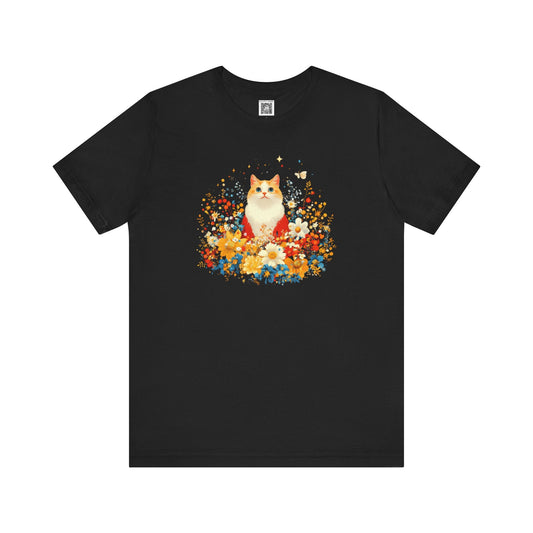 Floral Cat Graphic Tee Style002