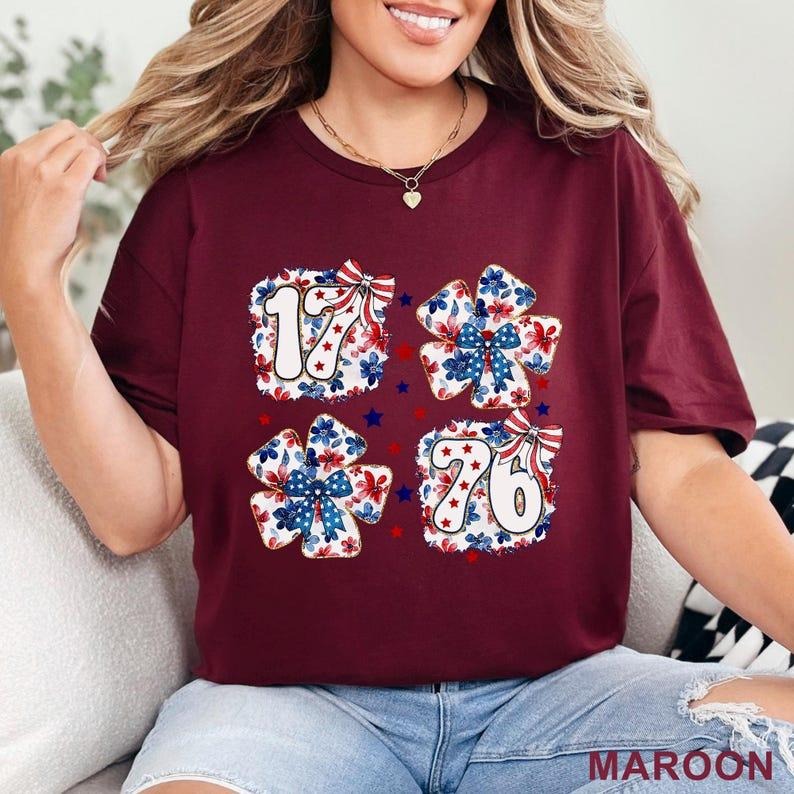 1776 Coquette 4th of July Shirt, Coquette USA Flag Shirt, American Flag Shirt Hoodie, Sweatshirt | UrbanDripWear.com