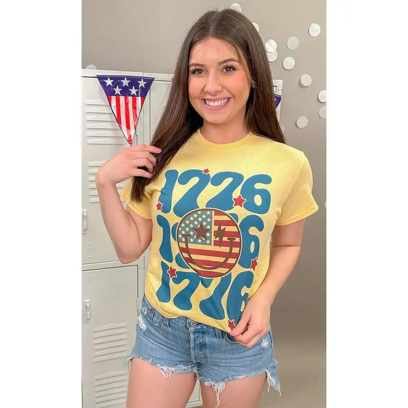 1776 Smiley Patriotic Graphic T-Shirt Hoodie, Sweatshirt | UrbanDripWear.com