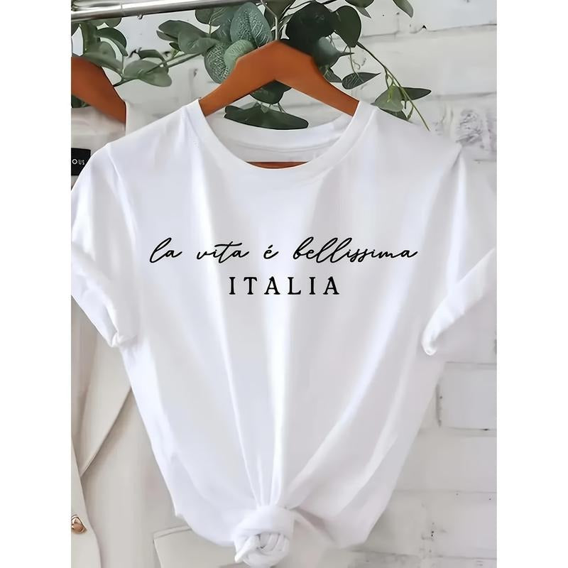 180g Casual T-shirt-Chic Letter Print, Short Sleeve, round Neck, Regular Top, Version, Machine Washable, Four Seasons...