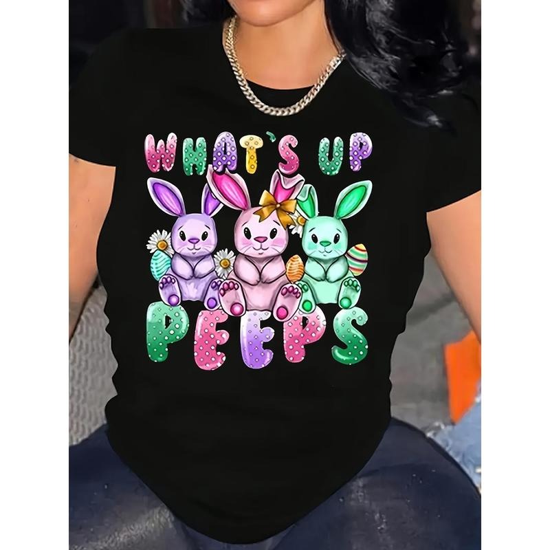 180g Printed Round Neck Women, Women'S T-Shirt Graphic Easter Bunny Printed Casual Short Sleeve Tops Summer Loose Fitted...