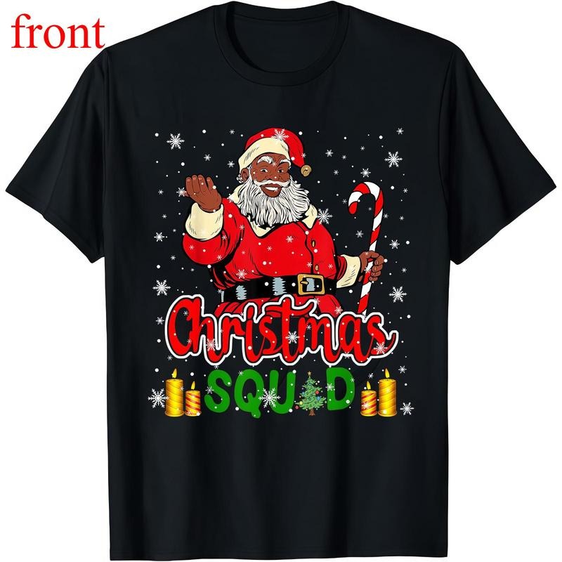 1PC Unisex Christmas Squad Santa Afro Man Black African American T-Shirt | High-Quality Cotton, Positive Print, Suitable...