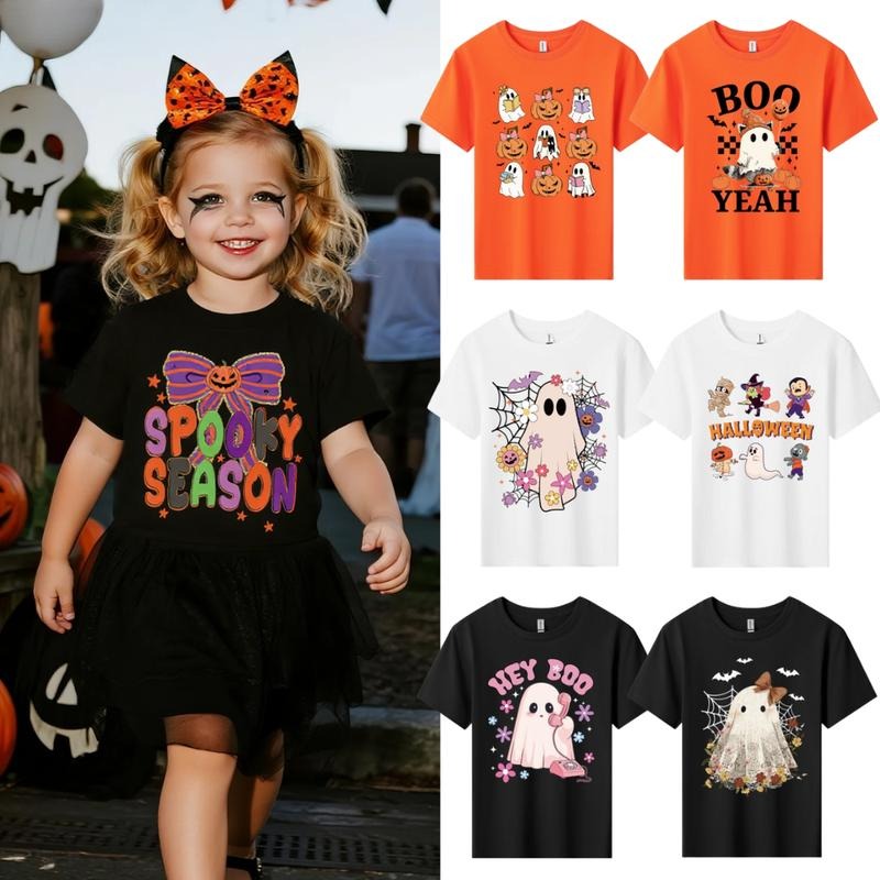 1PCS Halloween Boys Girls Skeleton Zombie Cute Pumpkin Cotton T Shirt Kid Costume Spooky Season Boo Yeah Design Hoodie,...