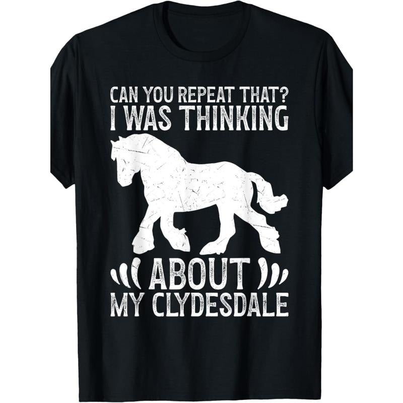 1pc EWH Men'S Casual Cotton T-Shirt with Clydesdale Horse Print, Round Neck, Loose Fit, Knitted Fabric, All-Season Adult...