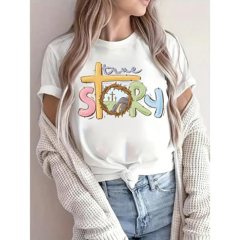 [1pc Easter Christian Graphic Tee] 1pc Easter Christian Story Graphic Tee, Casual Round Neck Short Sleeve Polyester...