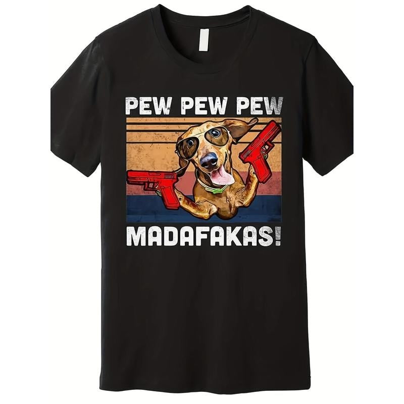 1pc Men'S Casual Cotton T-Shirt with Printed Dog Design, Crew Neck, Short Sleeves, Regular Fit, Summer Fashion Top, Knit...