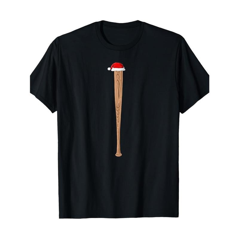 1pc Men'S Novelty Christmas Baseball Bat T-Shirt, 100% Cotton Casual Round Neck Tee, Regular Fit Knit Fabric with...