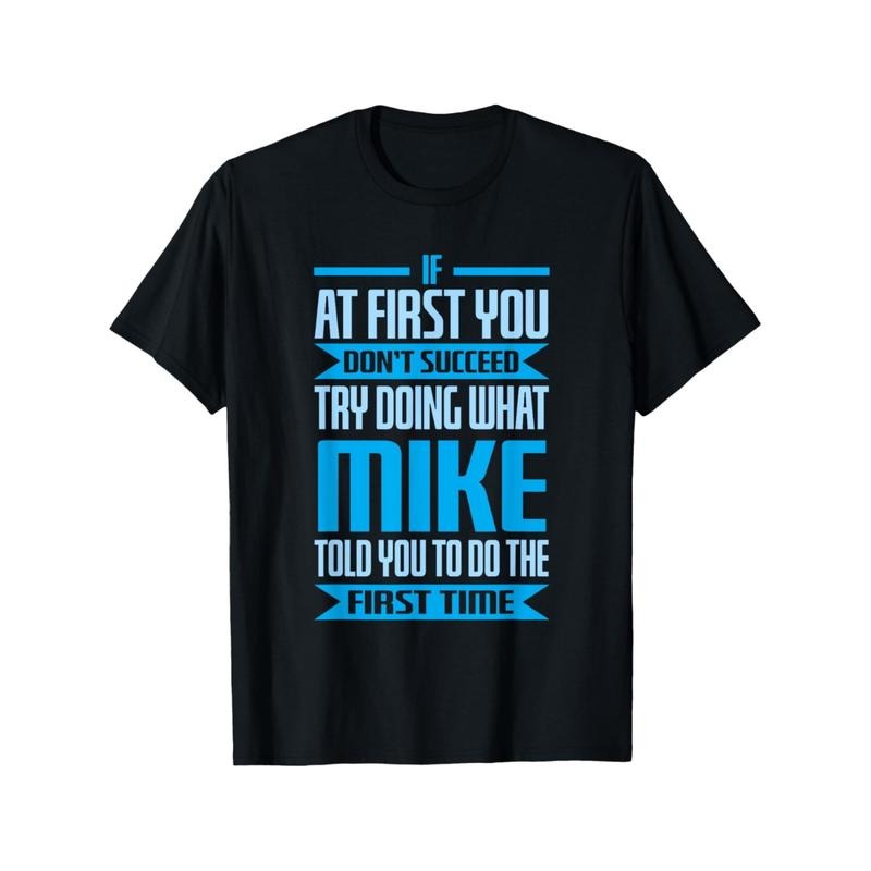 1pc Mike Inspirational Quote Cotton T-Shirt, Casual Round Neck, Geometric Pattern, Regular Fit, Breathable Knit Fabric,...