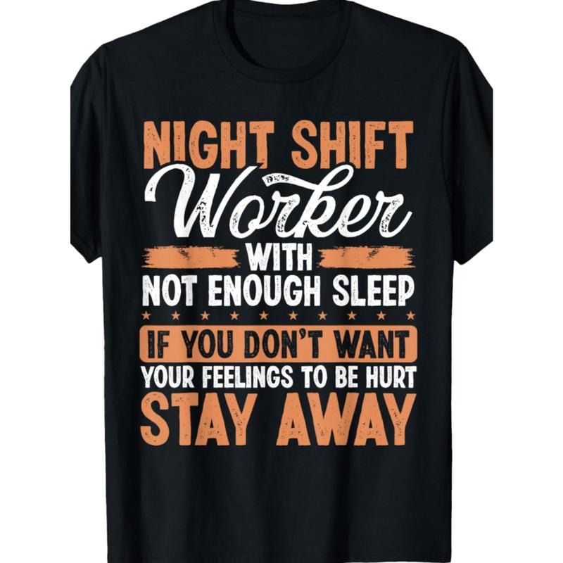 1pc Night Shift Worker Graphic Tee, 100% Cotton Casual Crew Neck T-Shirt, Regular Fit, Adult Men'S Humorous Overnight...