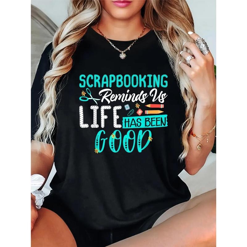 1pc Women'S Casual Cotton T-Shirt with "Life Has Been Good" Scrapbooking Quote