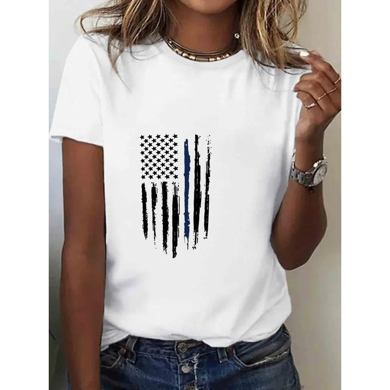 1pc Women's Patriotic American Flag Print T-Shirt