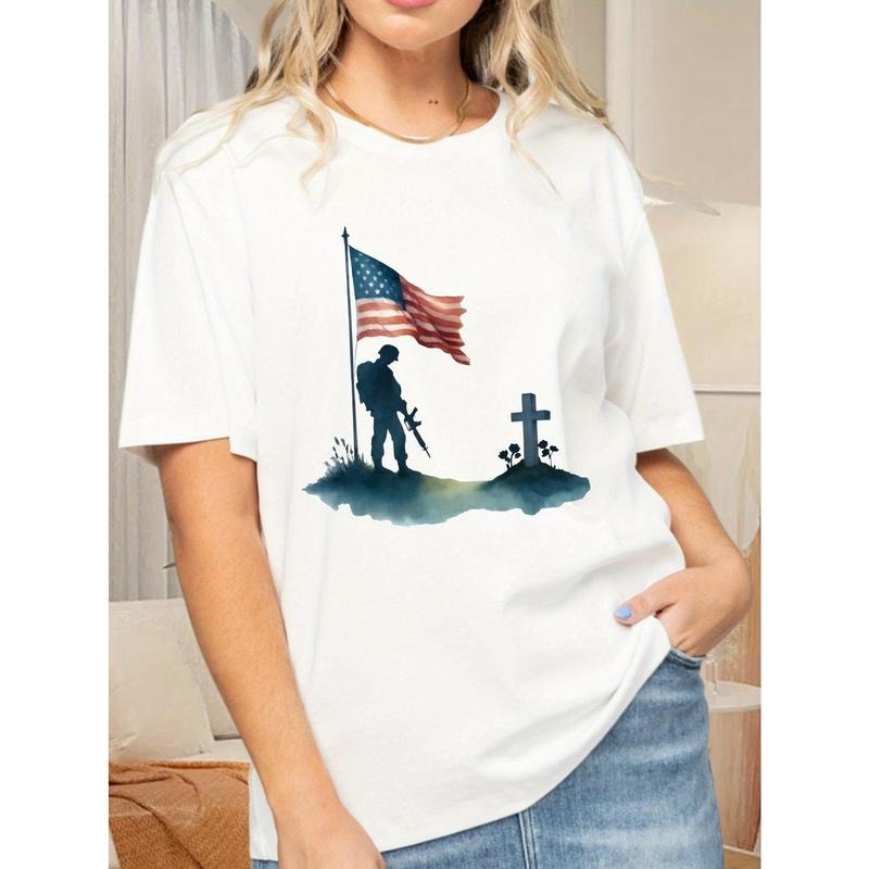 1pc Women's Patriotic Memorial Day T-Shirt