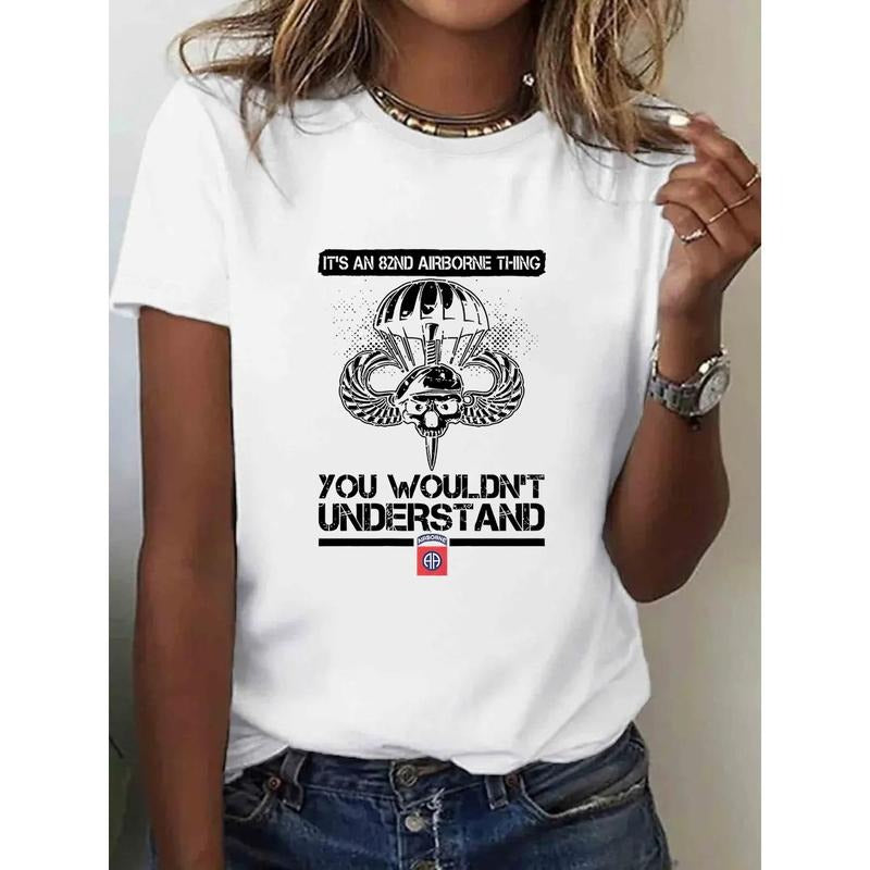 1pc, 100% Pure, Printed T-Shirt with Patterns That You Won'T Understand. Spring And Summer Round Neck Short Sleeved...