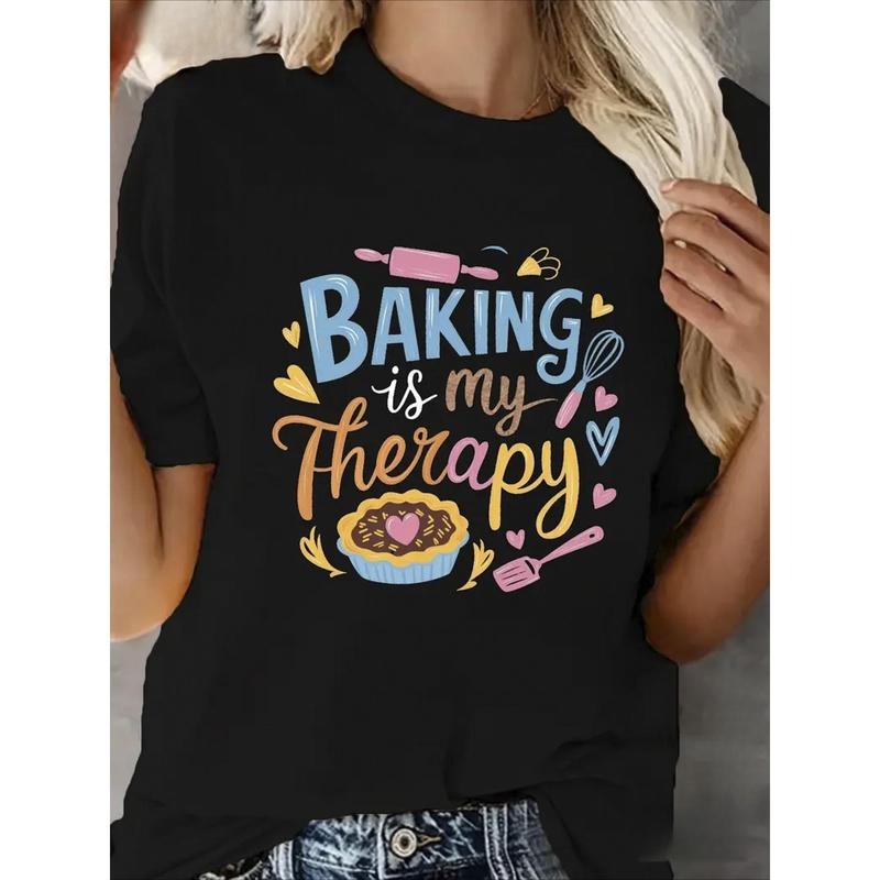 1pc, 100%, Baking Is My Healing Pattern Printed T-Shirt, Spring And Summer Round Neck Short Sleeved Women'S T-Shirt, Pure...