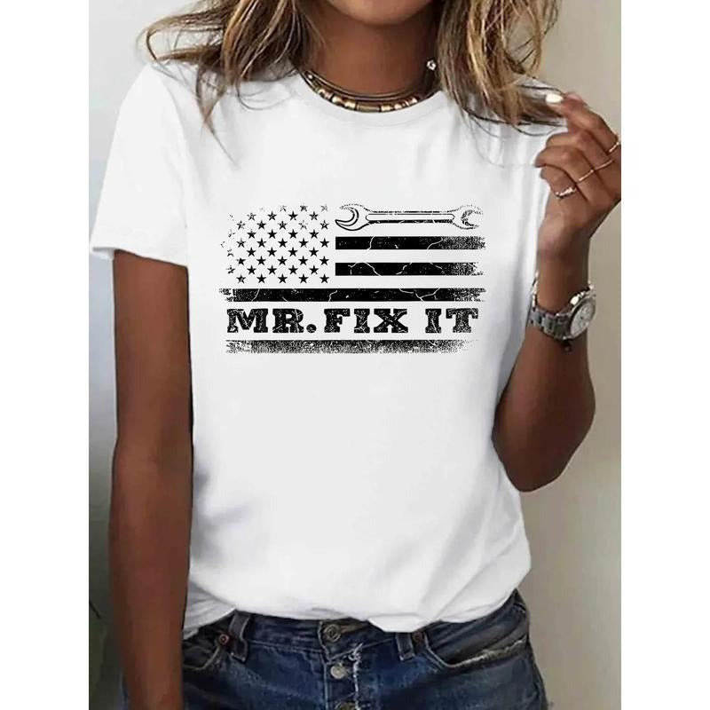 1pc, Women's 100% American Flag Graphic T-Shirt