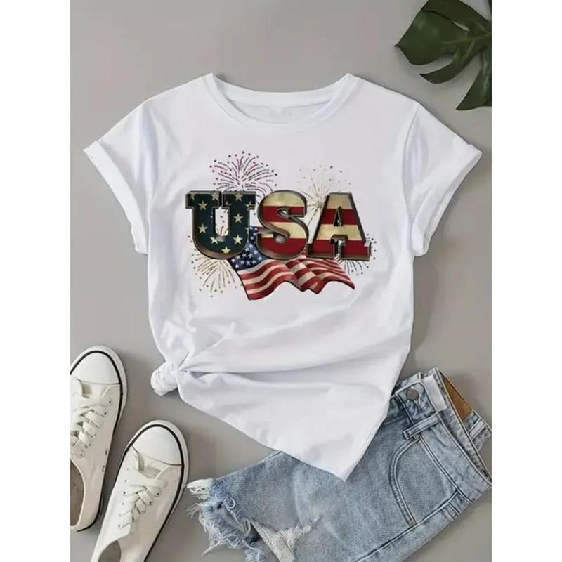 1pc, Women's Fashion Spark Pattern Printed T-shirt - Comfortable and Casual Short Sleeve Round Neck T-shirt, Suitable for...