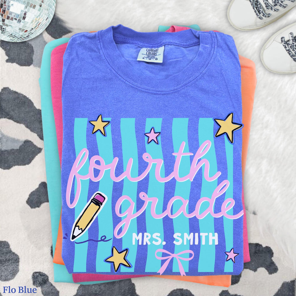Fourth Grade Teacher Comfort Colors Personalized 4th Grade Teacher Retro Wavy Stripes Tee Custom Fourth Grade Teacher (3)