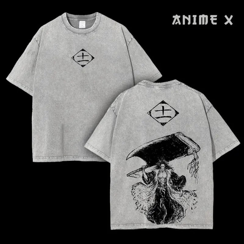 2 Sided Bleach Anime Kenpachi Zaraki Retro Vintage Oversized Heavy Limited Squads 11 Tee Double Printed Washed Unisex,...