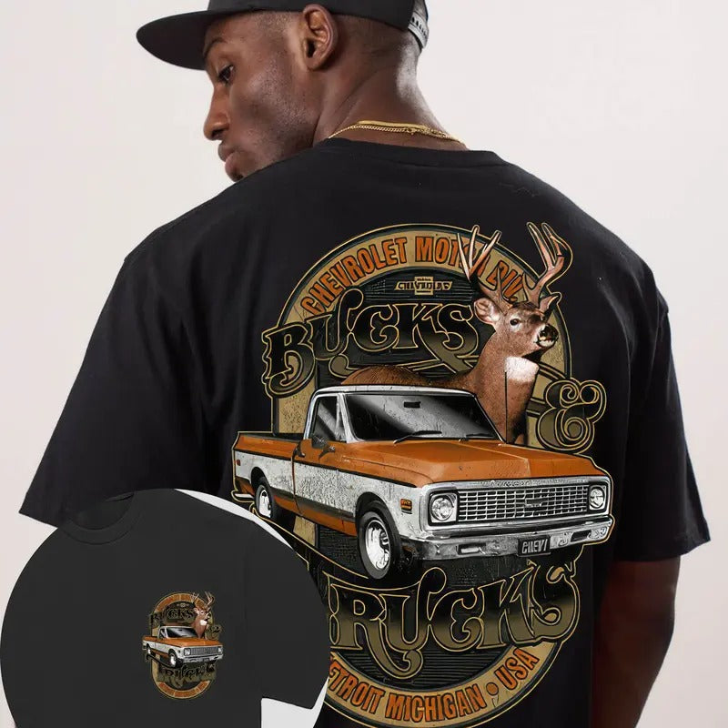2 Sides Chevy Bucks and Trucks T-Shirt - Classic Cotton Crewneck Graphic Tee Hoodie, Sweatshirt | UrbanDripWear.com