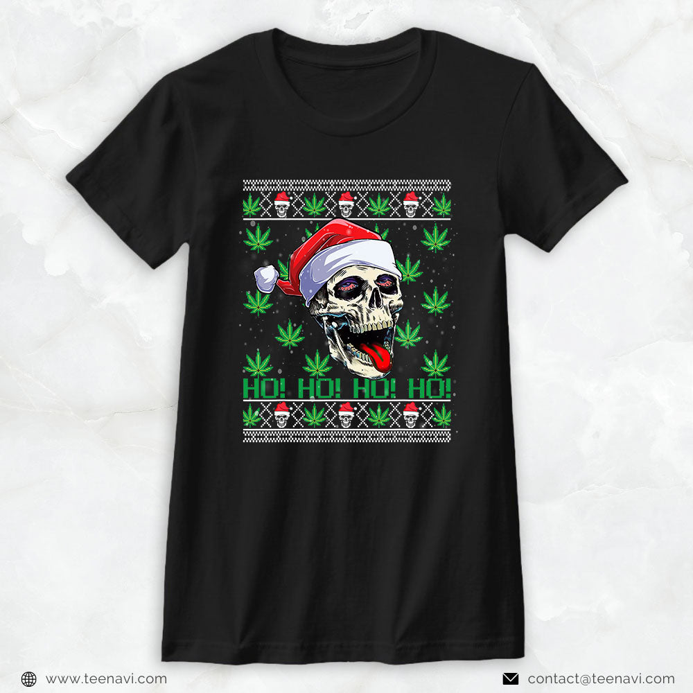 Marijuana Shirt, Marijuana Santa Skull Ugly Christmas Sweater Skeleton Stoner