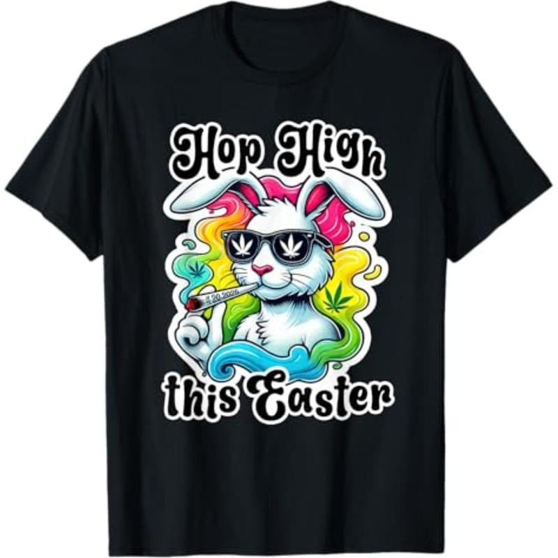 Casual T-shirt Easter Bunny Funny Weed Smoking Rabbit Marijuana 4/20 T-Shirt Menswear Top Hoodie, Sweatshirt