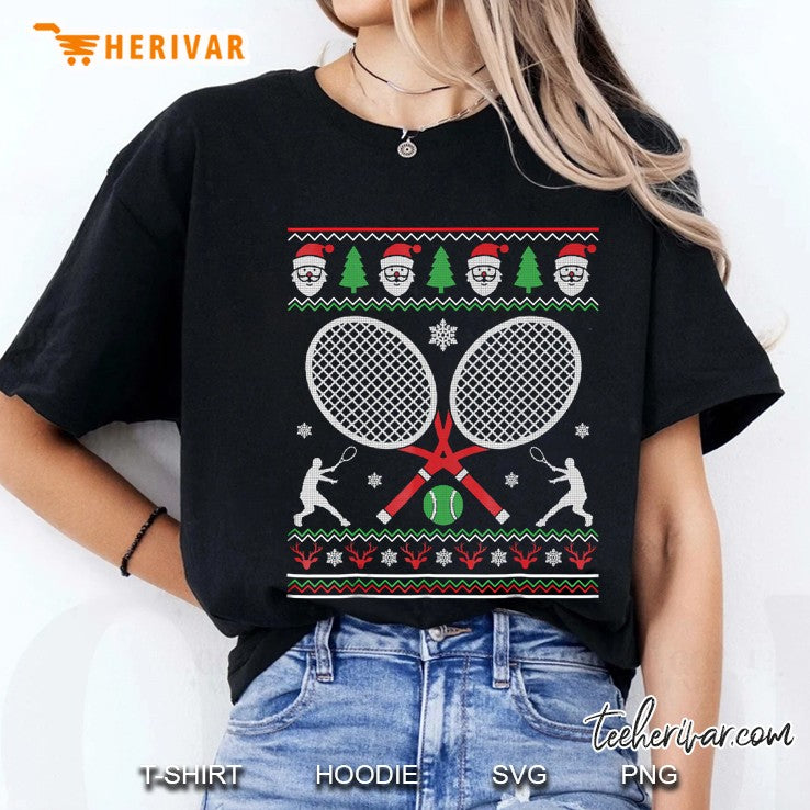 Ugly Sweater Snow Playing Tennis Picture Santa Xmas