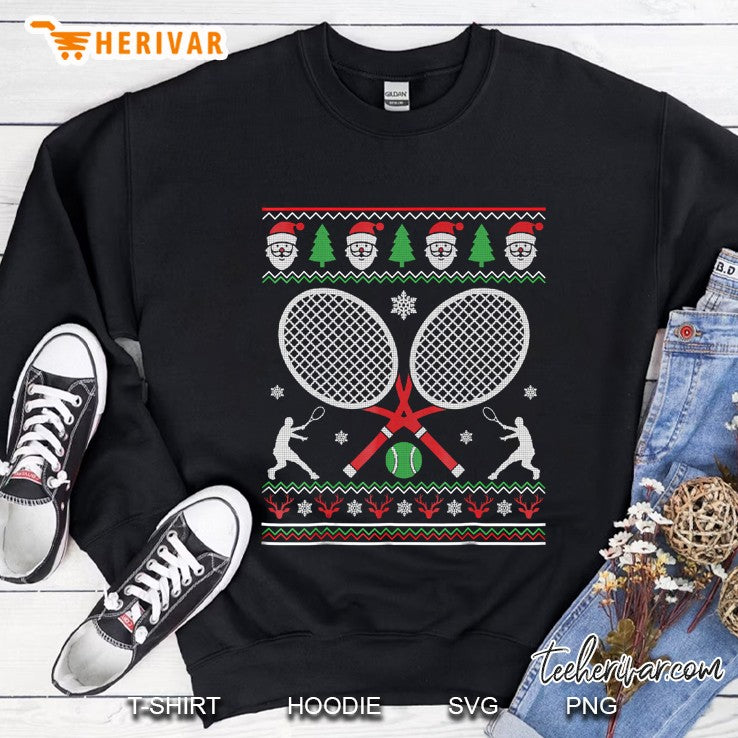 Ugly Sweater Snow Playing Tennis Picture Santa Xmas