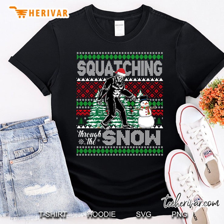 Squatching Through The Snow Bigfoot Ugly Sweater Christmas