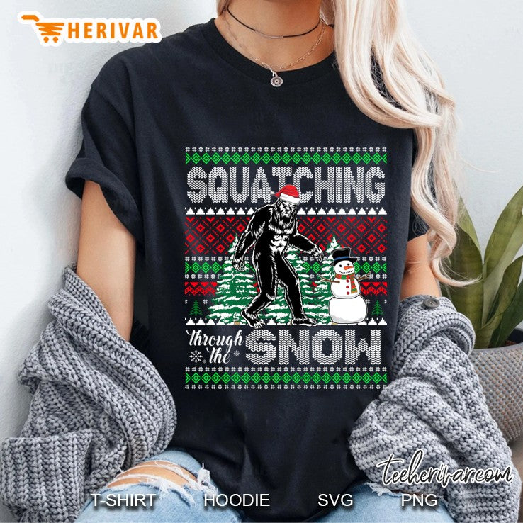 Squatching Through The Snow Bigfoot Ugly Sweater Christmas
