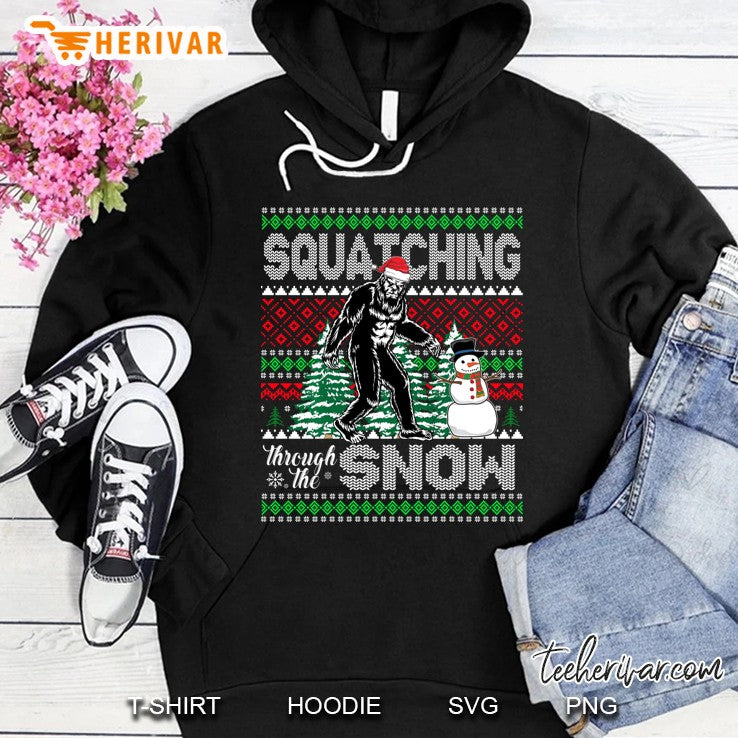 Squatching Through The Snow Bigfoot Ugly Sweater Christmas