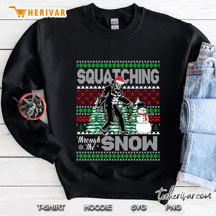 Squatching Through The Snow Bigfoot Ugly Sweater Christmas