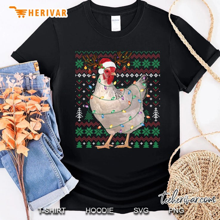 Christmas Lights Chicken Reindeer Santa Ugly Sweater Xmas