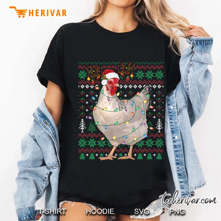 Christmas Lights Chicken Reindeer Santa Ugly Sweater Xmas