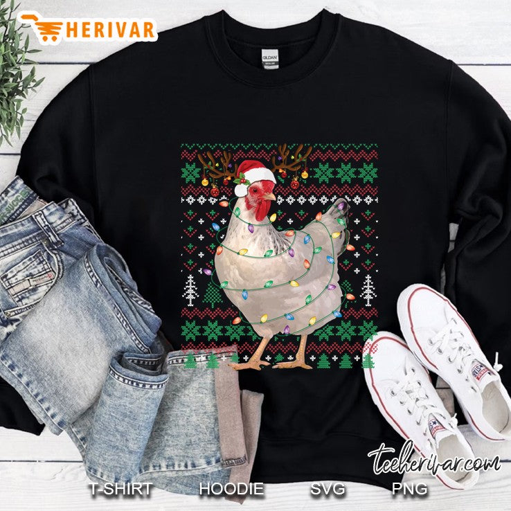 Christmas Lights Chicken Reindeer Santa Ugly Sweater Xmas