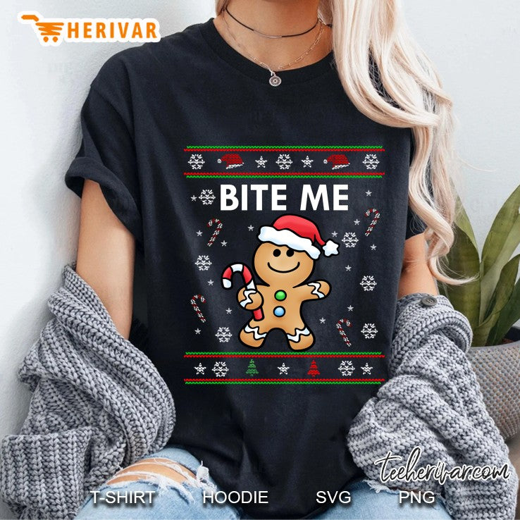 Cute Bite Me Gingerbread Ugly Sweater Christmas