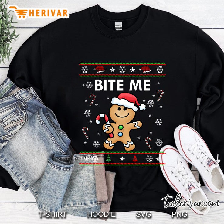 Cute Bite Me Gingerbread Ugly Sweater Christmas