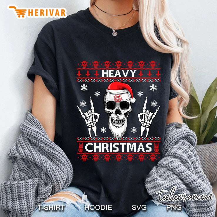 Heavy Christmas Devil Horns Skull Santa Hat Ugly Sweater