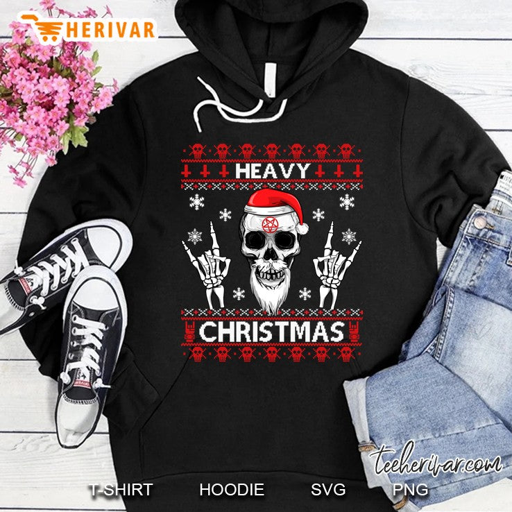 Heavy Christmas Devil Horns Skull Santa Hat Ugly Sweater