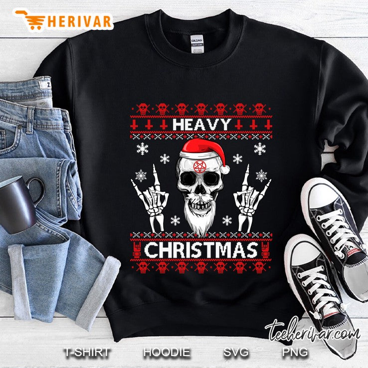 Heavy Christmas Devil Horns Skull Santa Hat Ugly Sweater