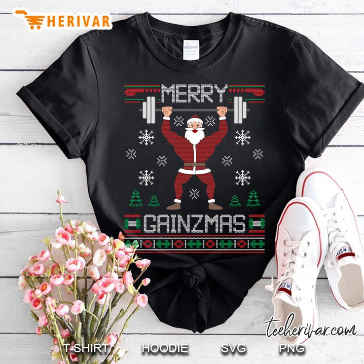Merry Gainzmas Ugly Christmas Sweater Gym Santa
