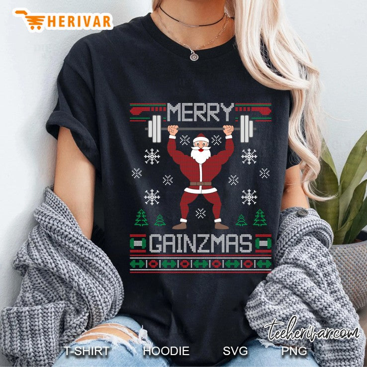 Merry Gainzmas Ugly Christmas Sweater Gym Santa