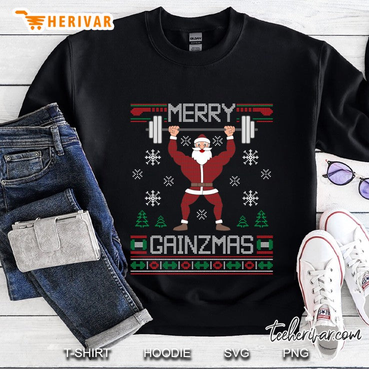 Merry Gainzmas Ugly Christmas Sweater Gym Santa