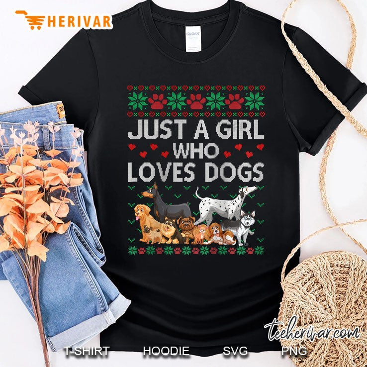 Womens Just A Girl Who Loves Dogs Ugly Christmas Sweater Xmas